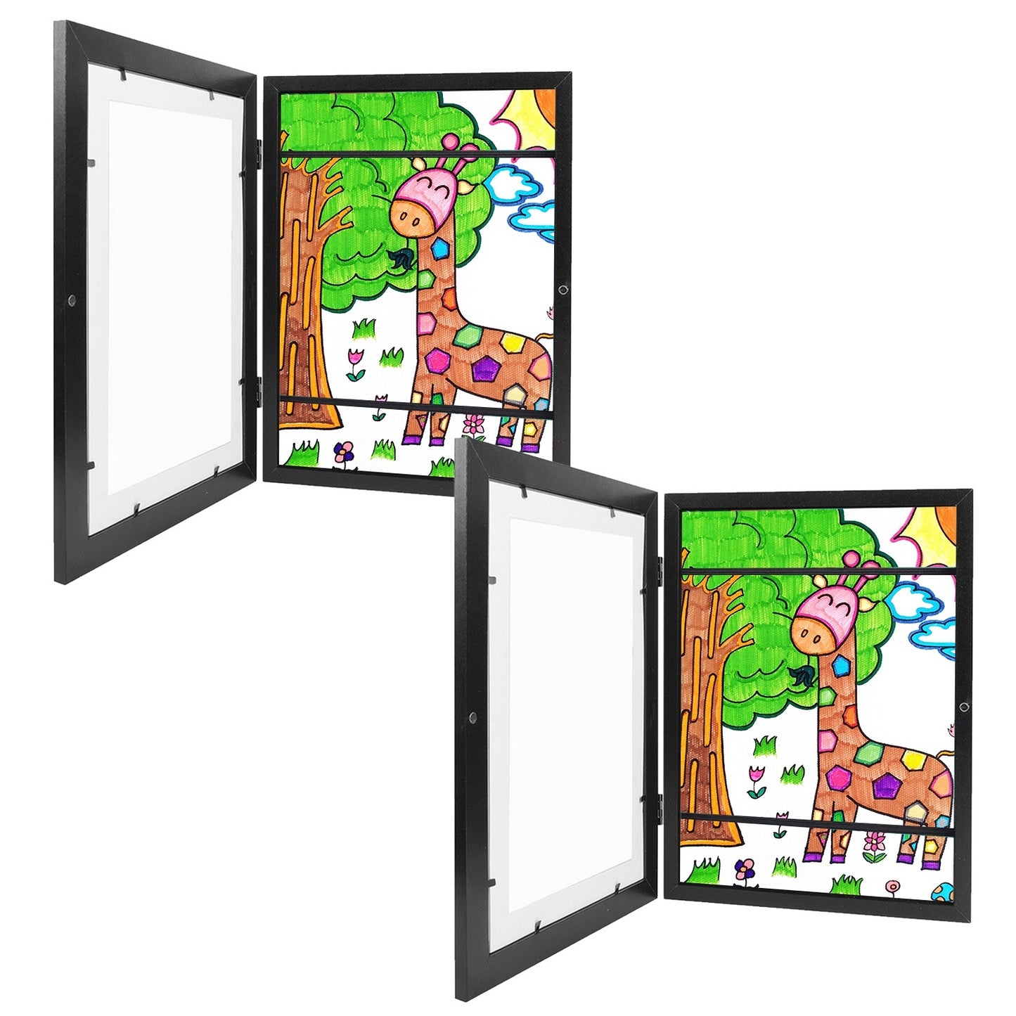 Kids Art Frame Front Opening Wooden Frame Artwork Display Storage
