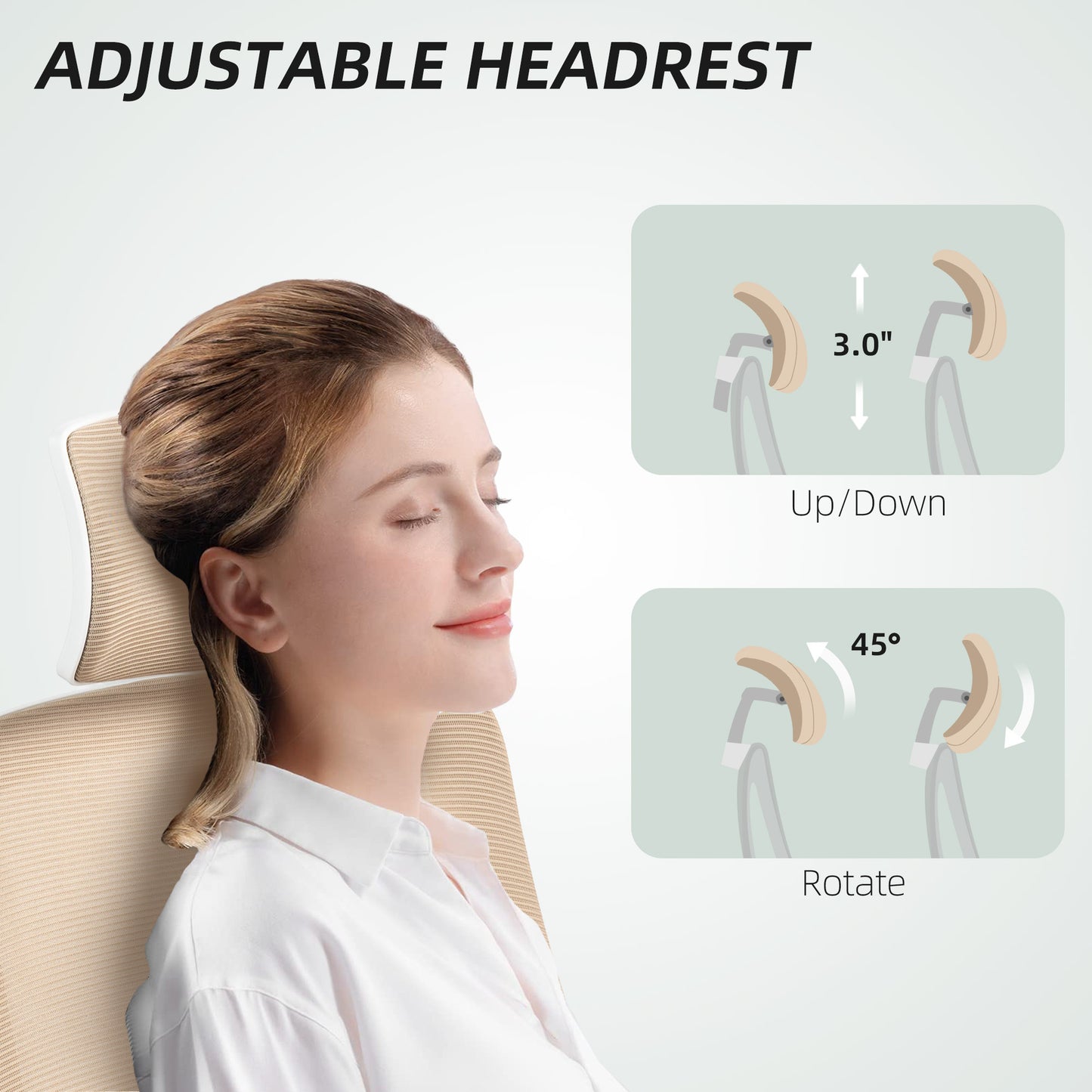 Ergonomic Desk Chair With Flip-up Armrest, Rotatable Headrest, Adjustable Lumbar Support, Khaki