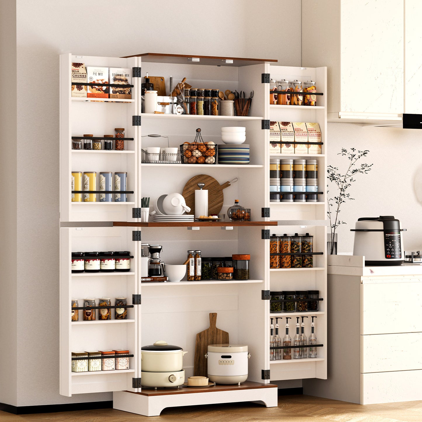 Tall Wooden Storage Cabinet With 4 Barn Doors