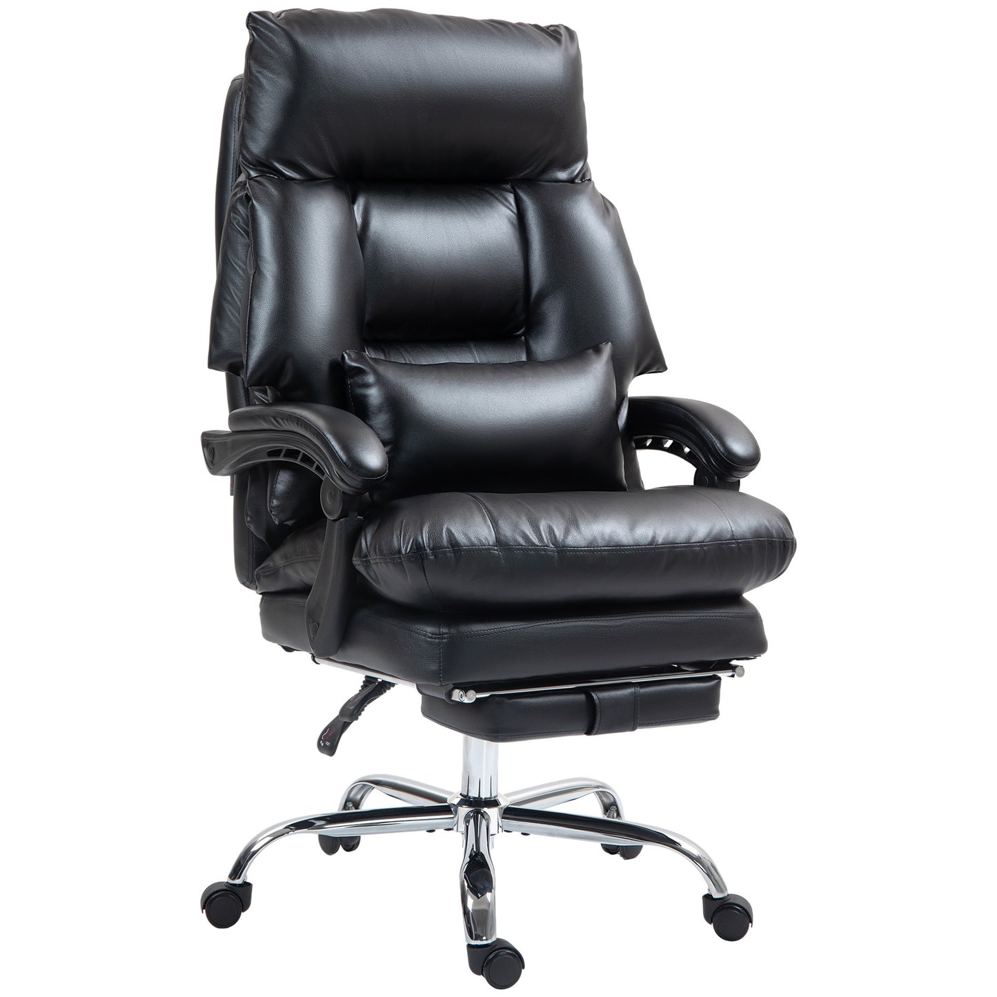 High Back Desk Chair With Foot Rest, Reclining PU Leather Computer Chair
