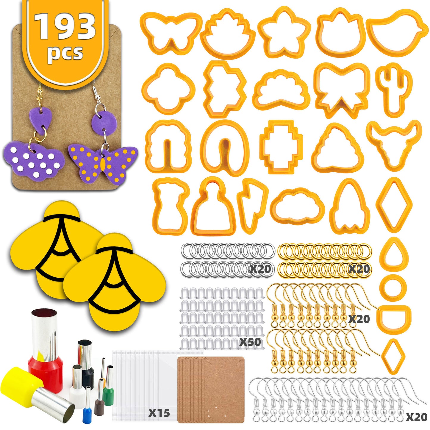 193pc Polymer Ear Ring Clay Craft Cutter Mould