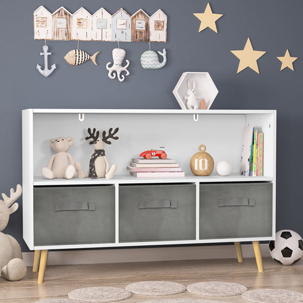 Children's Bookcase With Foldable Fabric Drawers, Children's Book Display