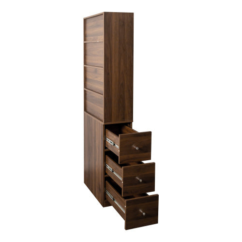 -Tier Shelf, 3 Side Drawers , Modern Wooden Tall Bookshelf Bookcase