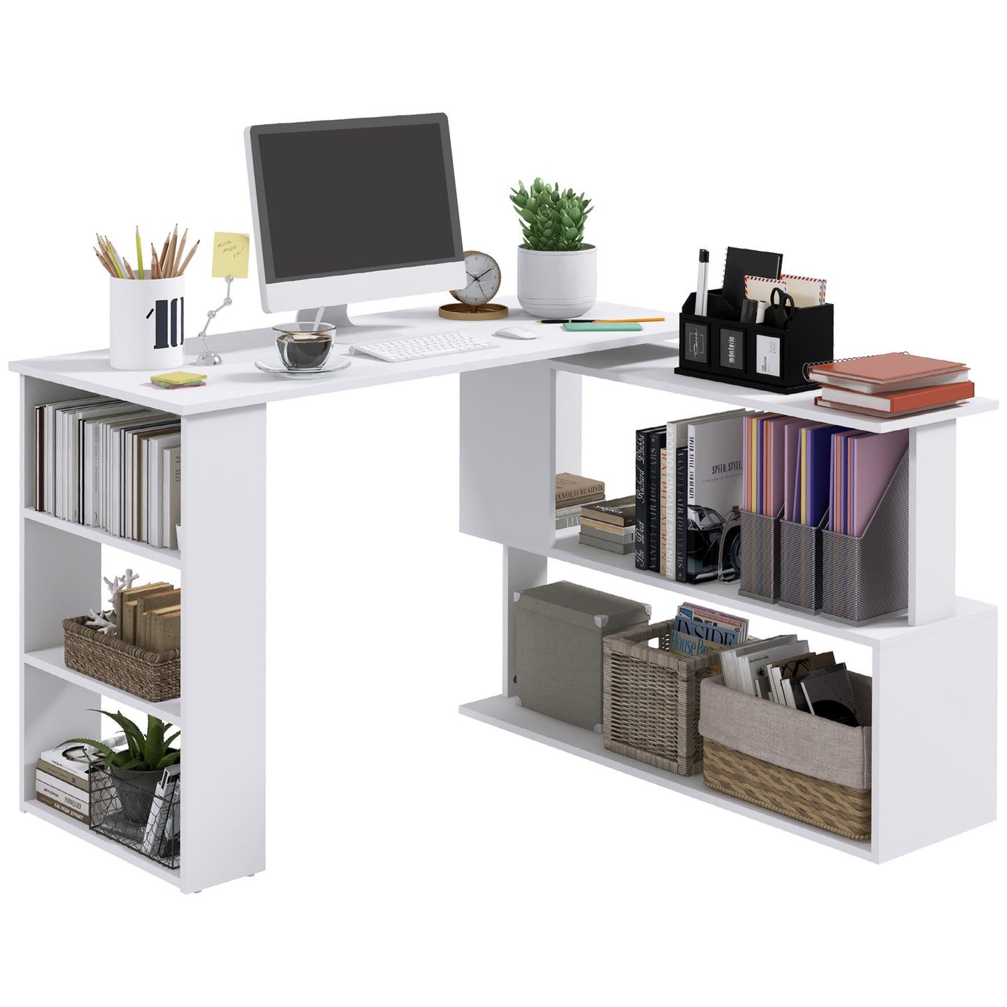 L Shaped Corner Computer Desk With Storage Shelves