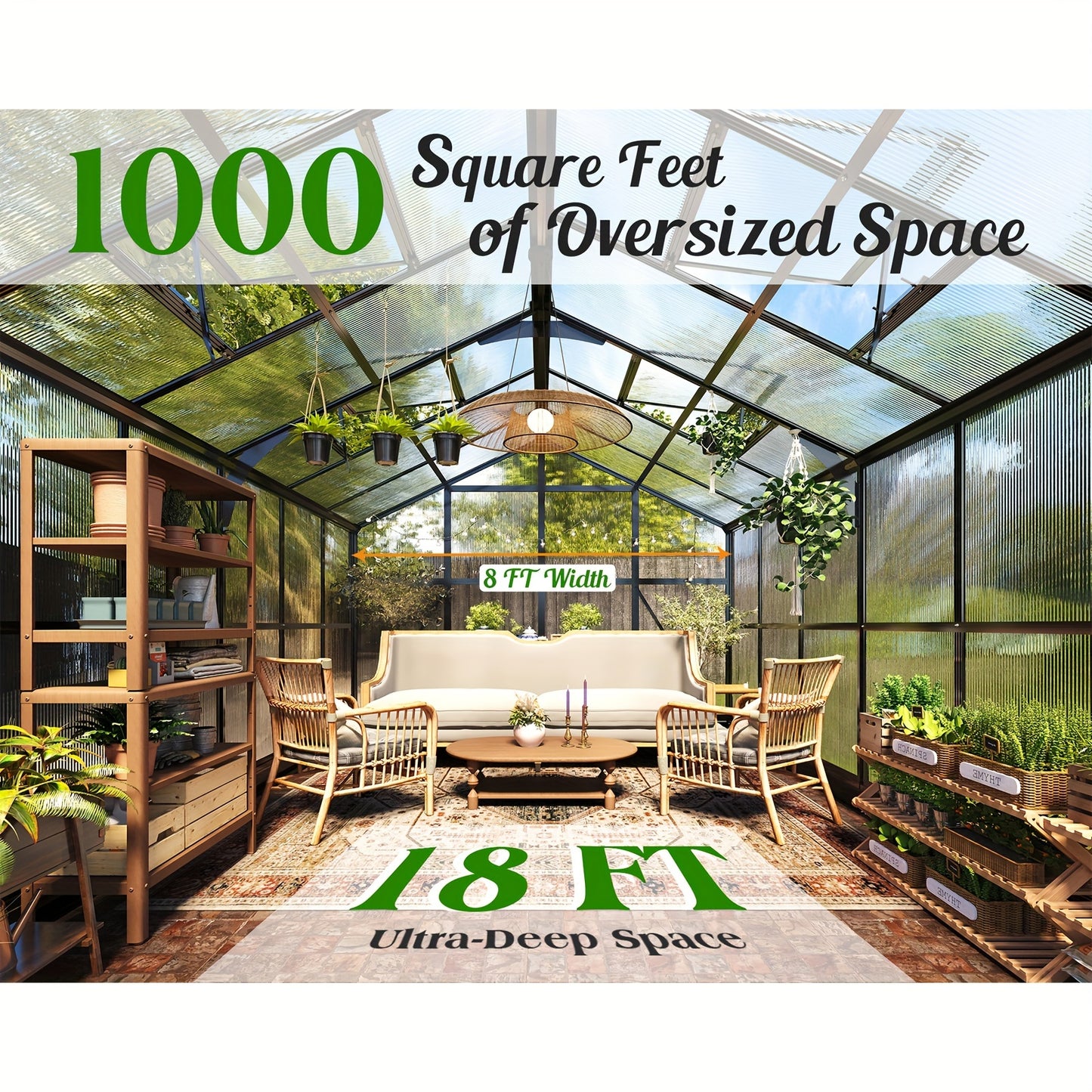 Premium 8x18ft Polycarbonate Greenhouse