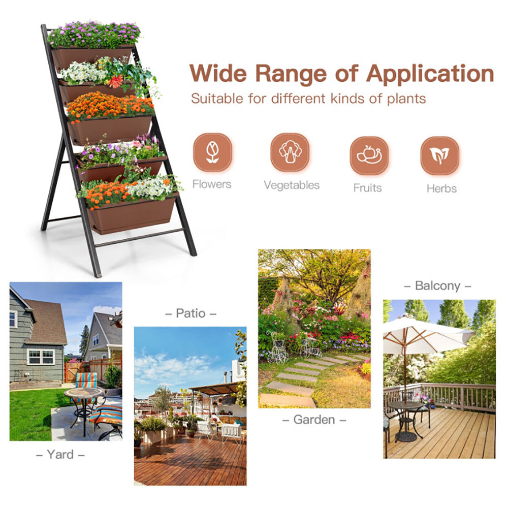 5-tier Vertical Garden Planter Box Elevated Raised Bed With 5 Container