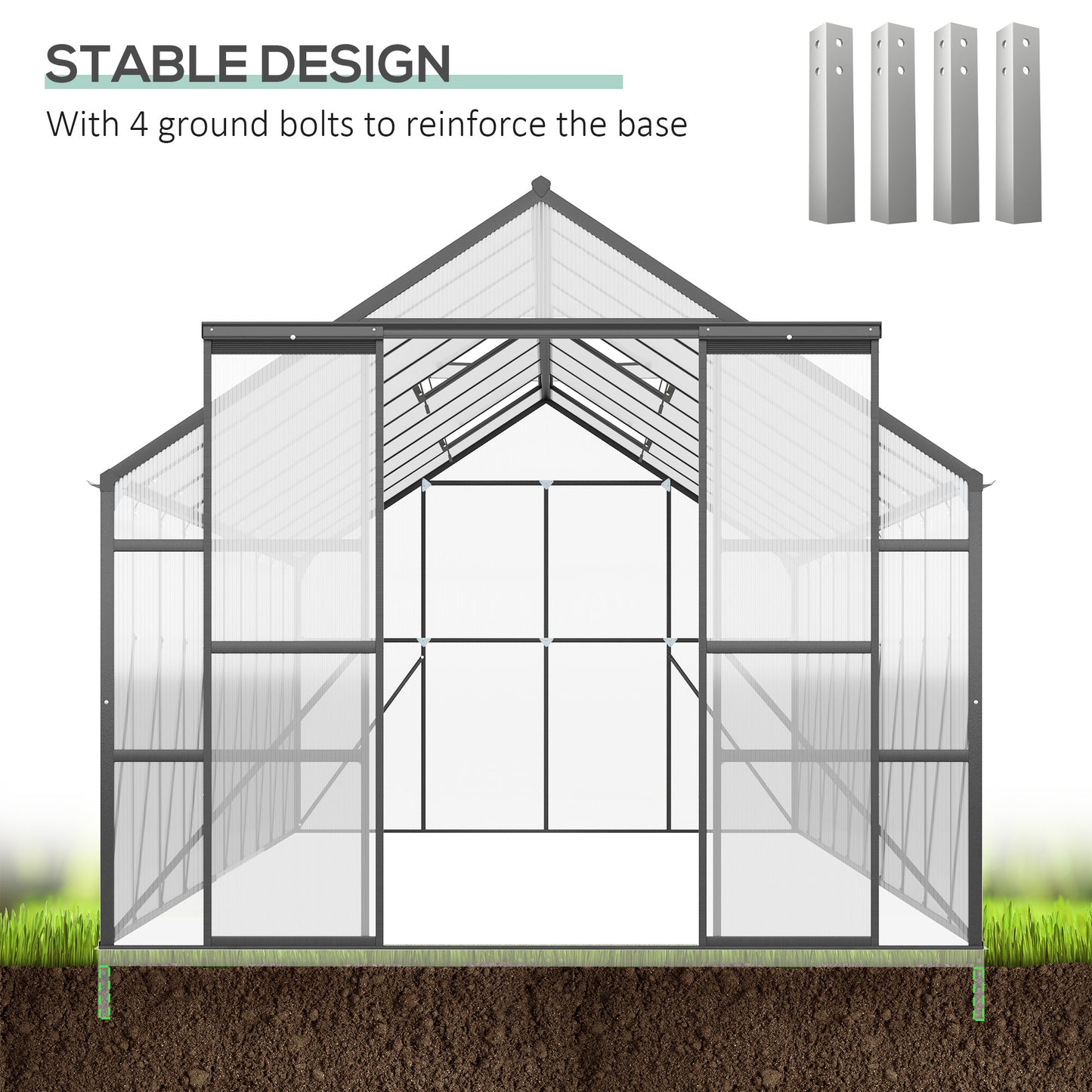 20' x 8' Aluminum Greenhouse Polycarbonate Walk-in Garden Greenhouse Kit with Adjustable Roof Vent