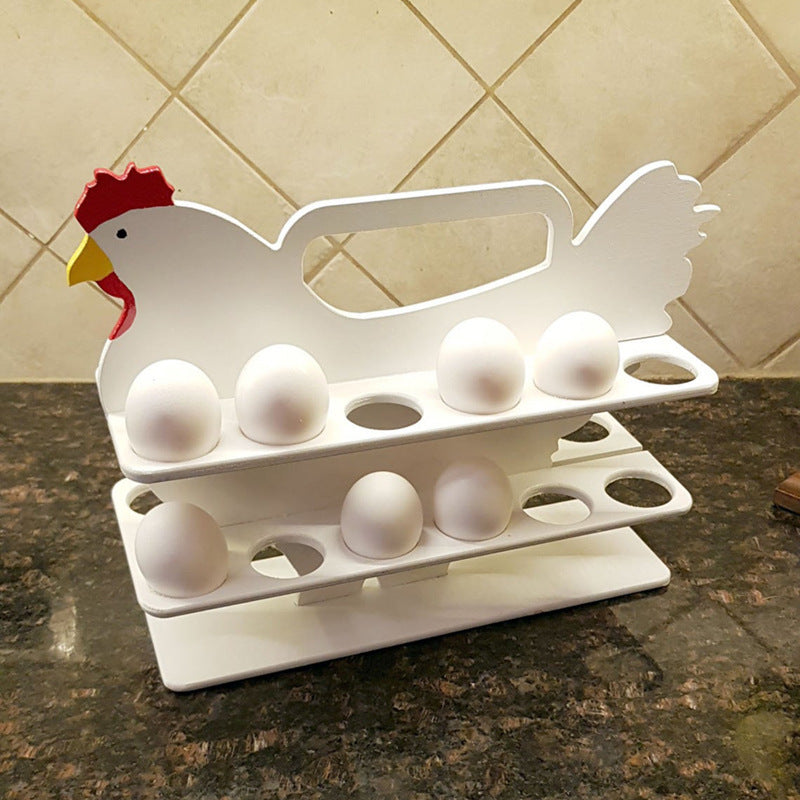 12 Cells Chicken Shape Egg Shelf Portable Wooden Case