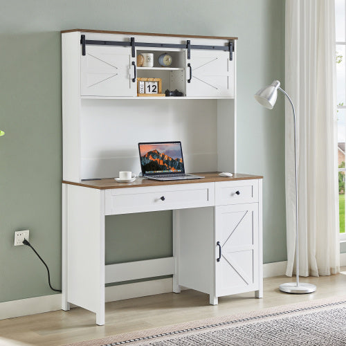 Farmhouse Style Office Desk With Charging Station
