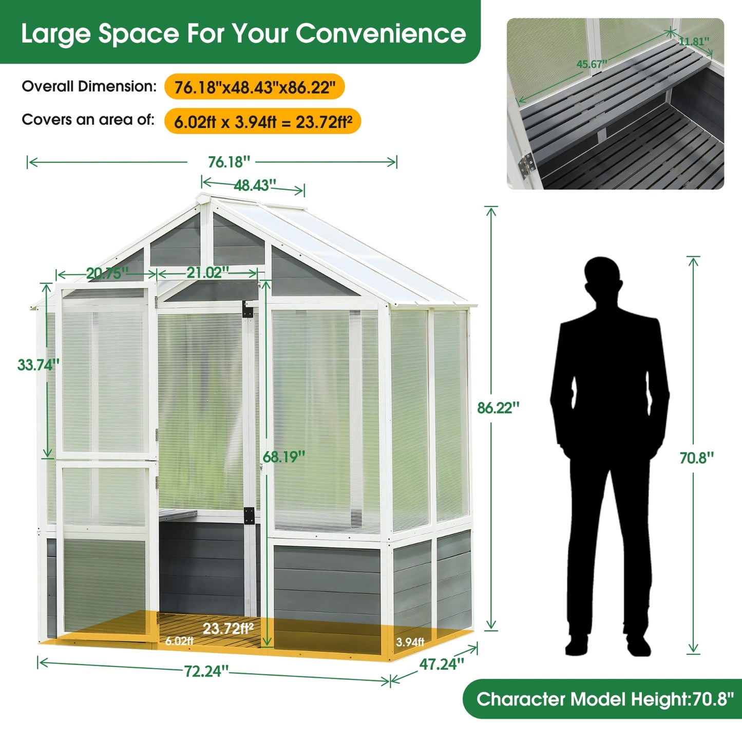 76x48x86Walk In Polycarbonate Greenhouse