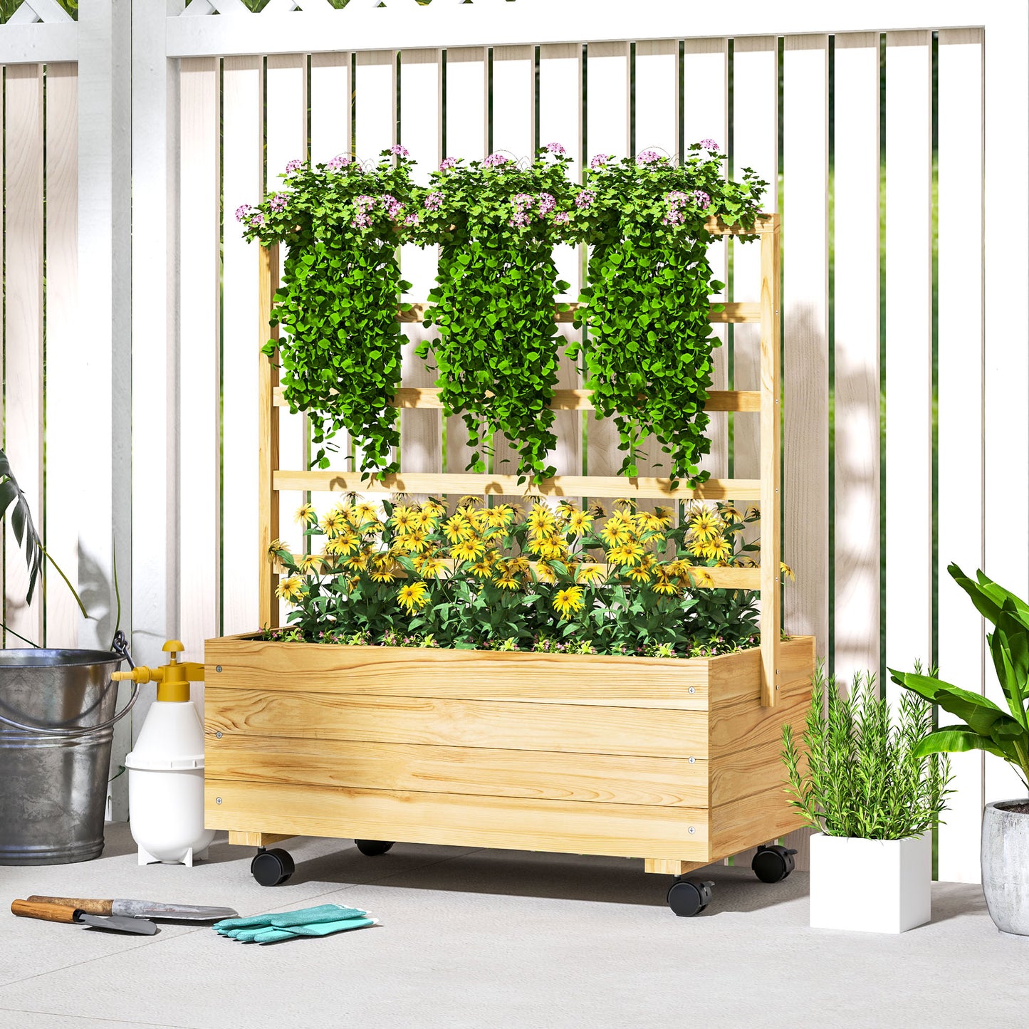 Raised Garden Bed with Trellis and Wheels