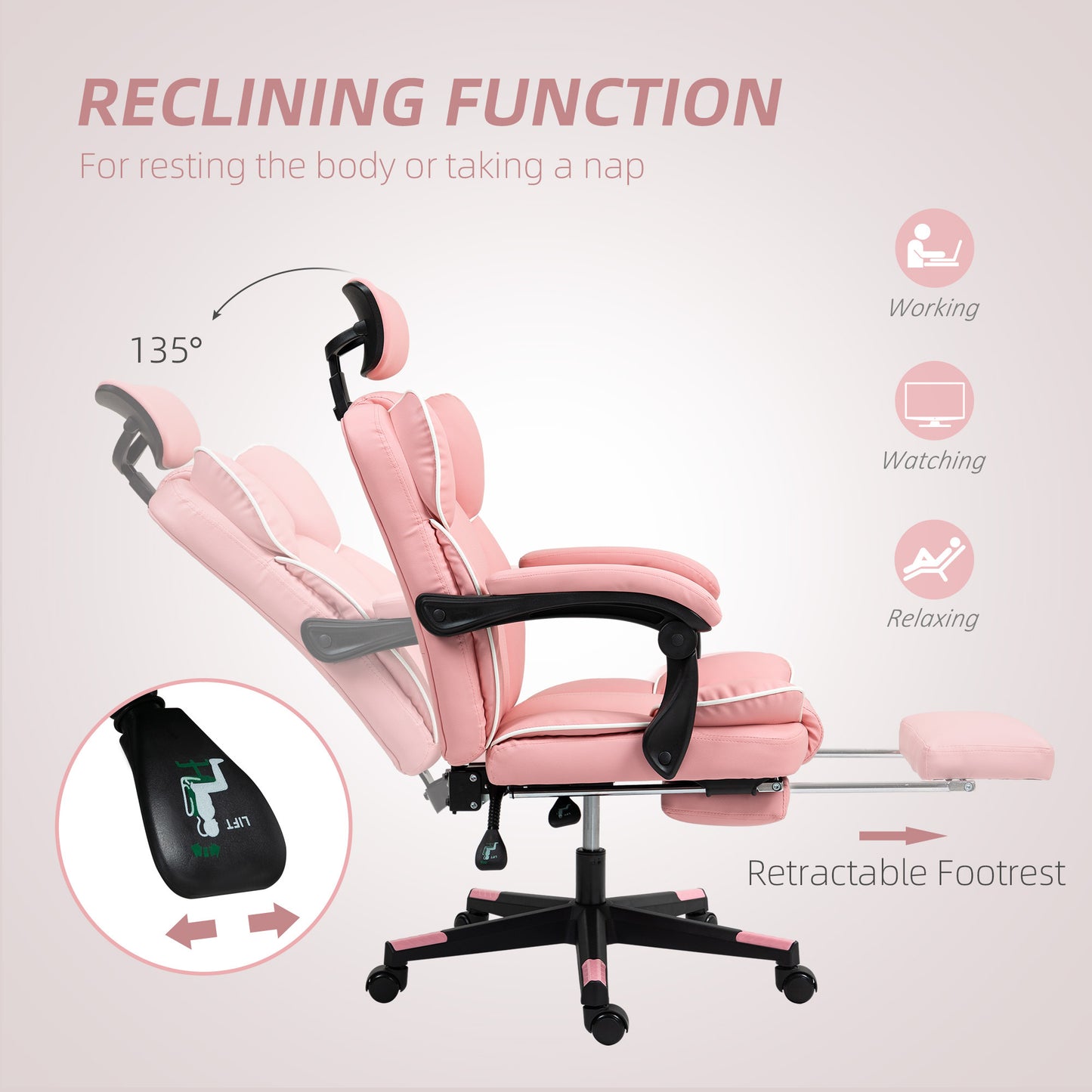 Executive Desk Chair With Headrest, Foot Rest, Swivel Wheels, Reclining Computer Chair