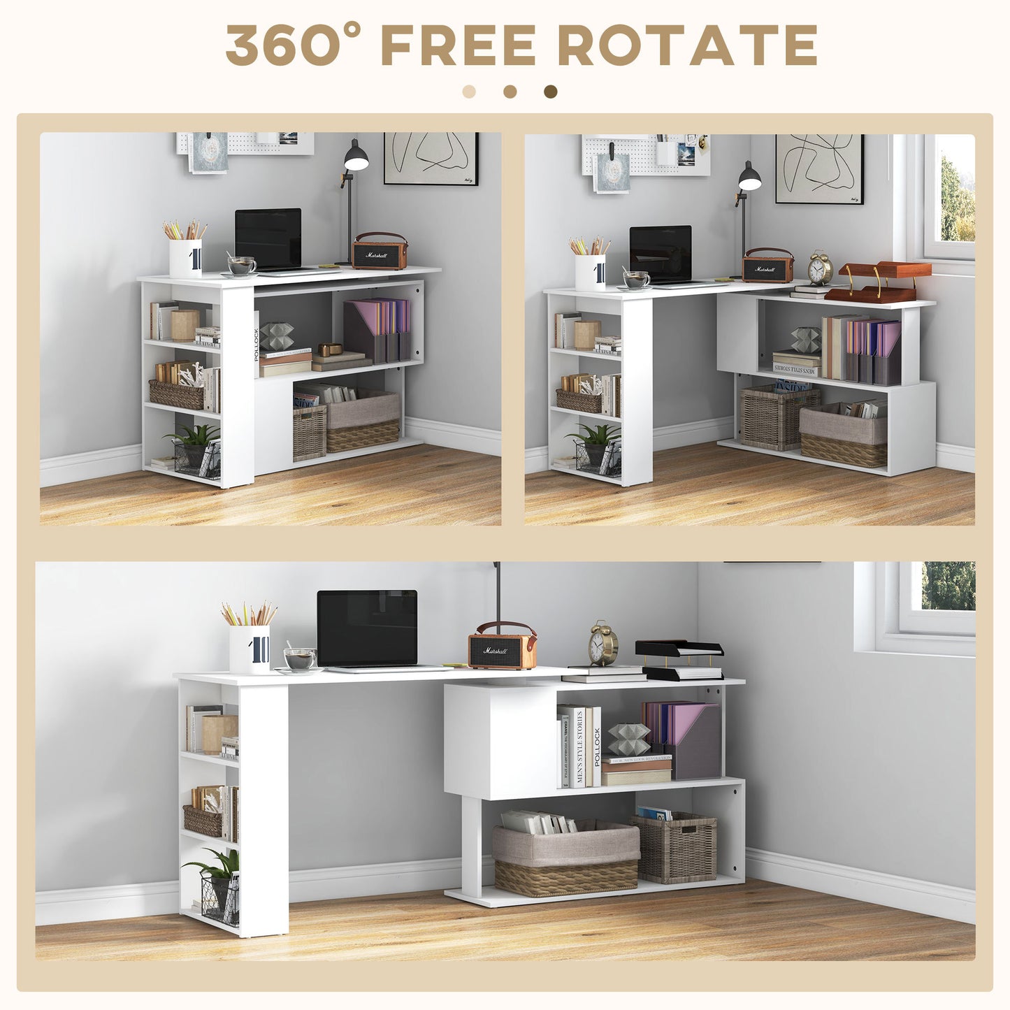L Shaped Corner Computer Desk With Storage Shelves