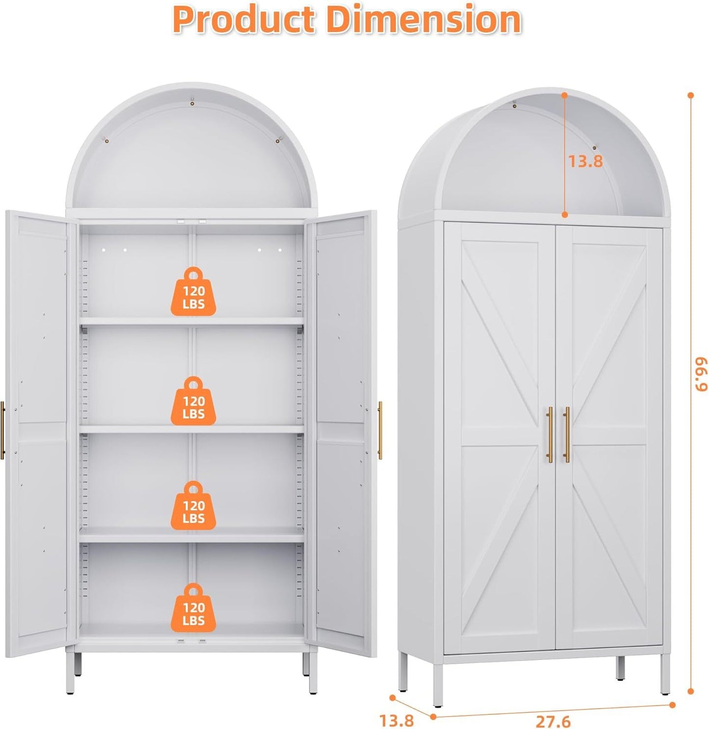 Tall Arched Storage Cabinet With Doors And Shelves