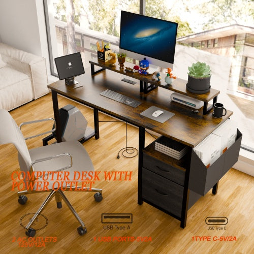 Computer Desk With Drawer And Power Outlets