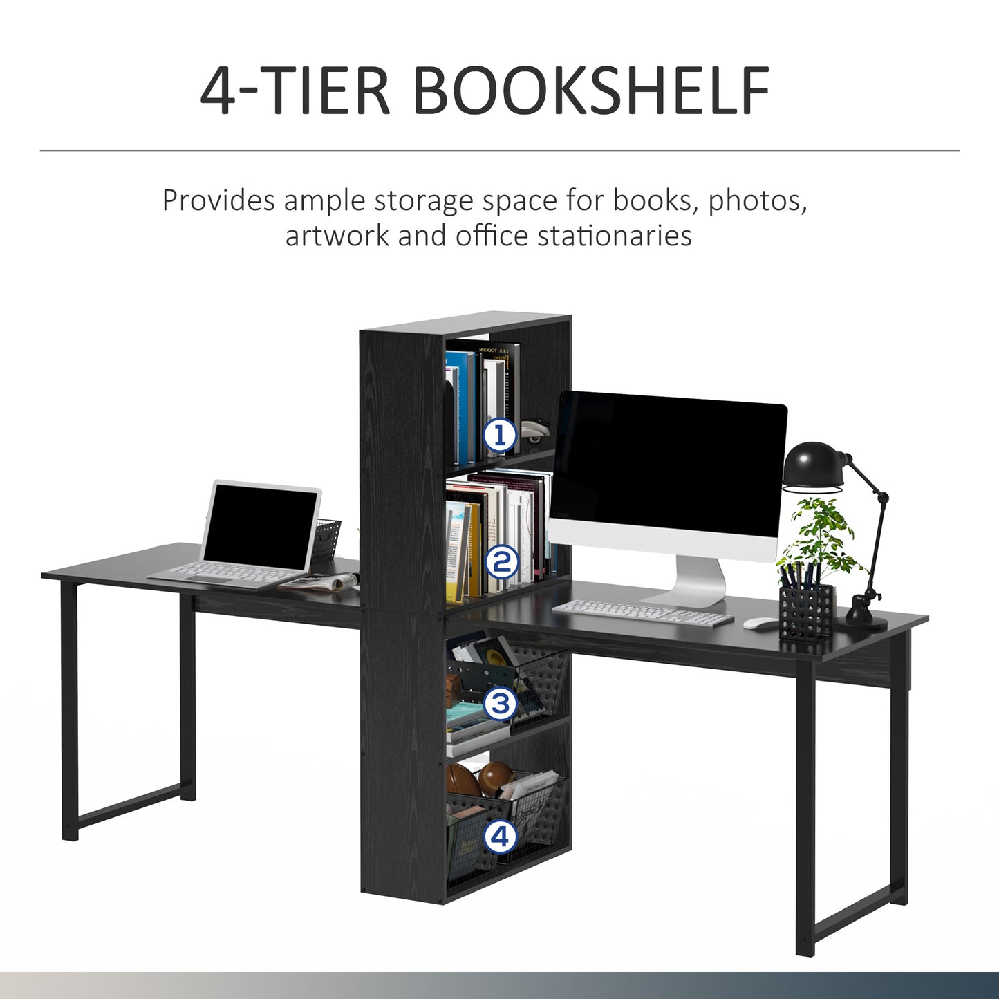 Extra Long 2-Person Desk With Bookshelf
