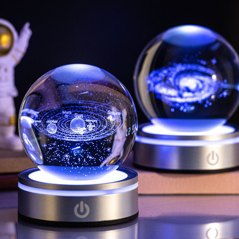 Creative 3D Inner Carving Luminous Crystal Ball Solar System Science Kit