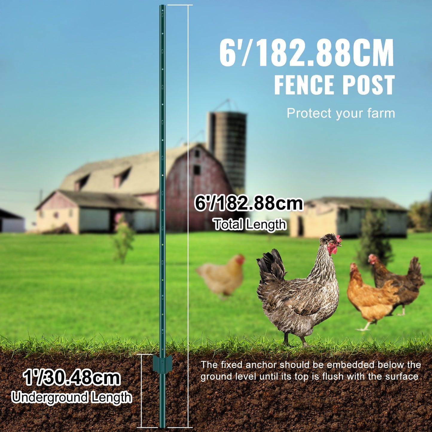 6 Feet Fence Post 10 Pack T-Post Heavy Duty Metal Fence Posts Green