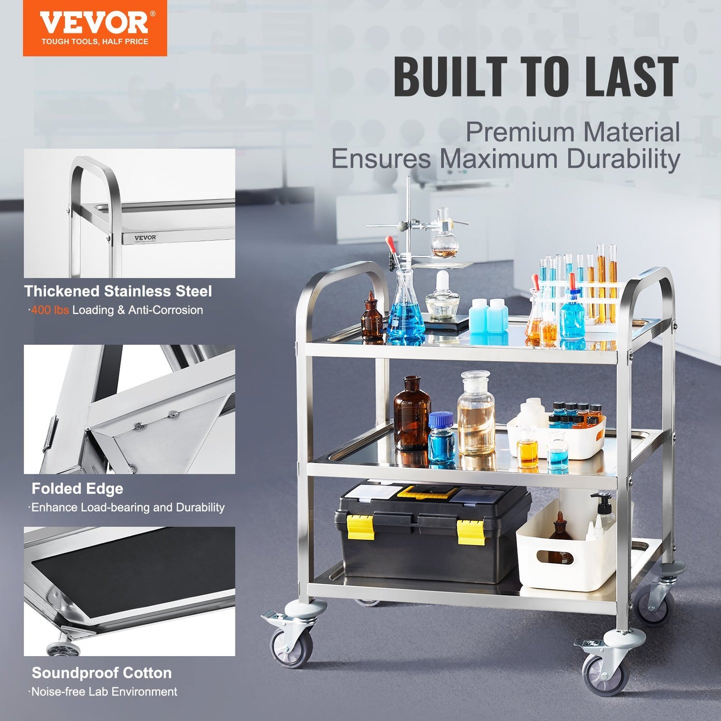 Stainless Steel Practical Laboratory Storage Cart
