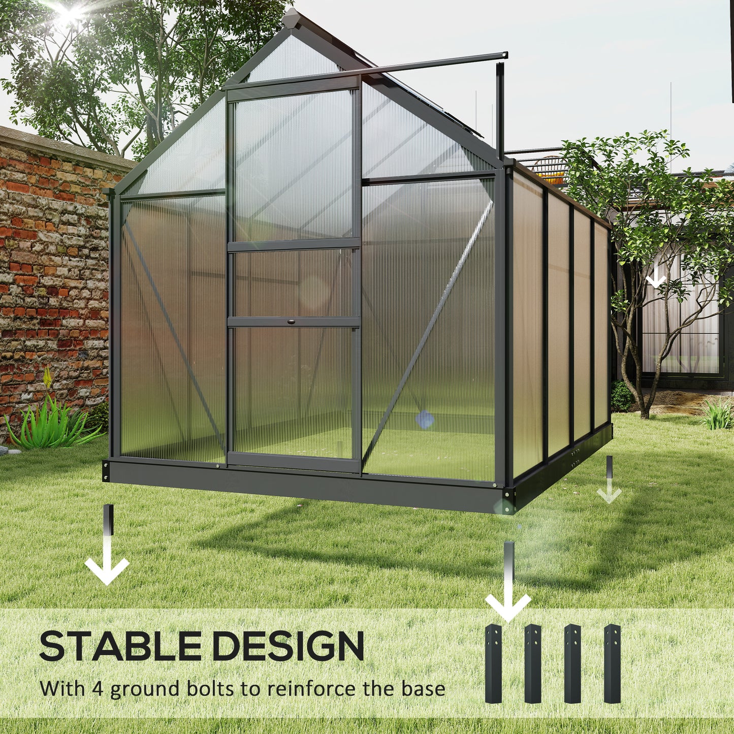 Polycarbonate Greenhouse, Heavy Duty Outdoor Aluminum Walk-in Green House Kit Vent Door