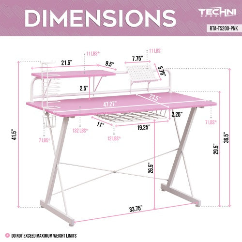 Techni Sport TS 200 Carbon Computer Gaming Desk With Shelving