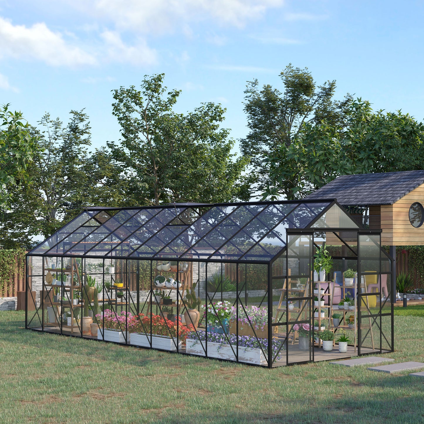 20' x 8' Aluminum Greenhouse Polycarbonate Walk-in Garden Greenhouse Kit with Adjustable Roof Vent