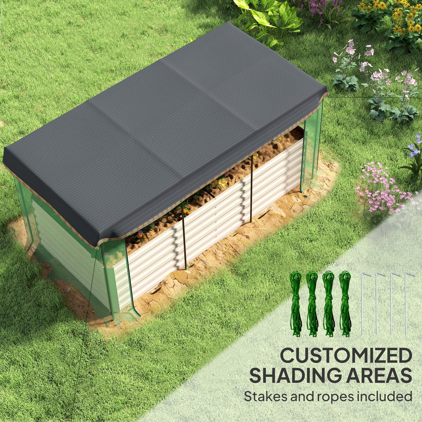 Galvanized Steel Planter Box with Crop Cage and Shade Cloth, Raised Garden Bed