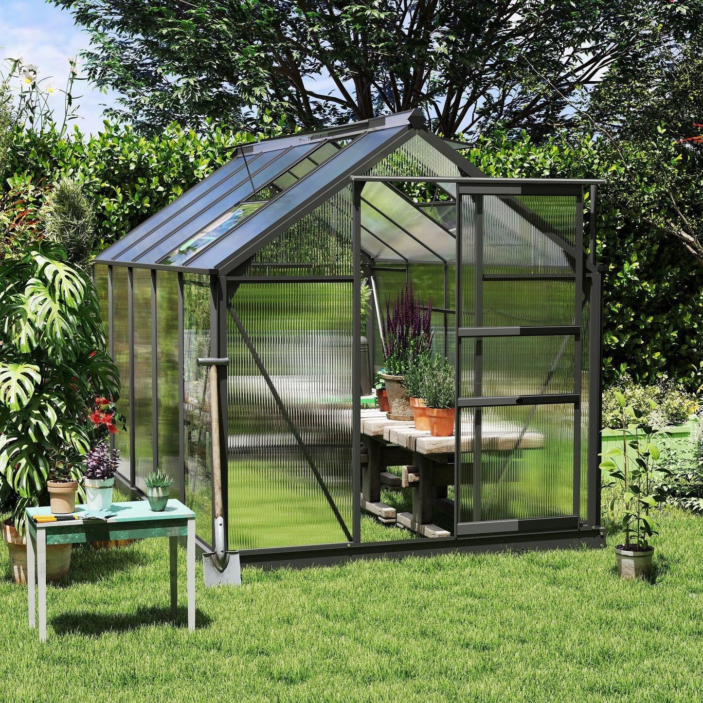 6.2' x 10.3' x 6.6' Outdoor Greenhouse with Walk-in Vent Door for Backyard Garden