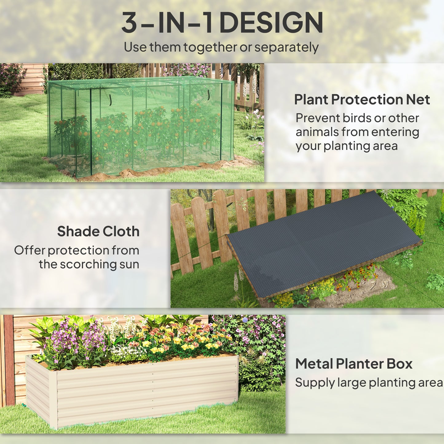 Galvanized Steel Planter Box with Crop Cage and Shade Cloth, Raised Garden Bed