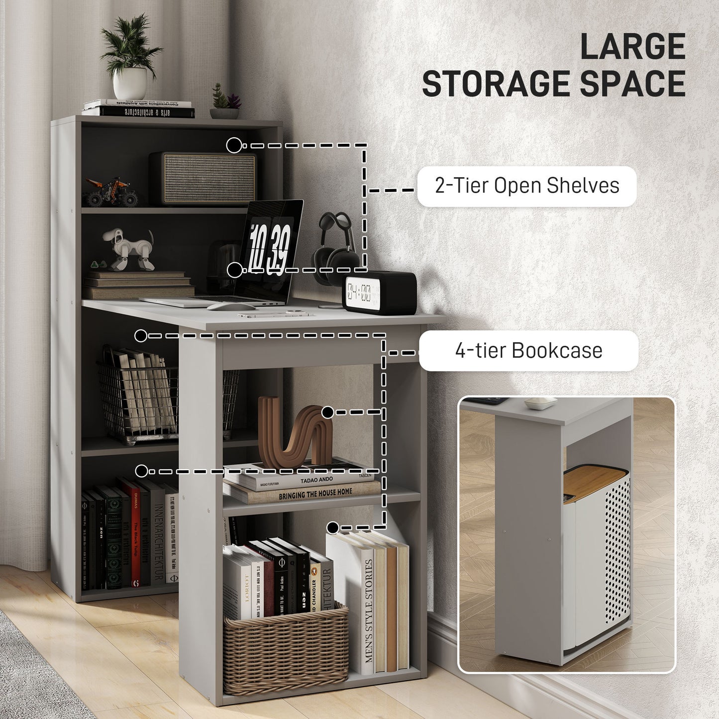 Writing Table Workstation With Bookshelf