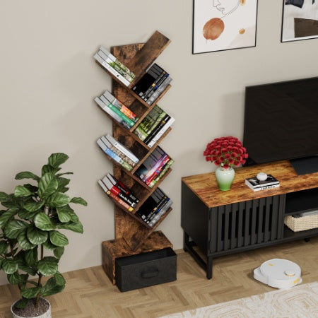 9 Tier Tree Bookshelf With Drawer