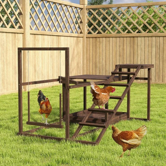 Wooden Chicken Activity Play Set With Perch, Swing, Ladder, Platforms, Feeder Storage