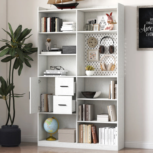 Bookshelf And Bookcase With Pegboard And Drawer
