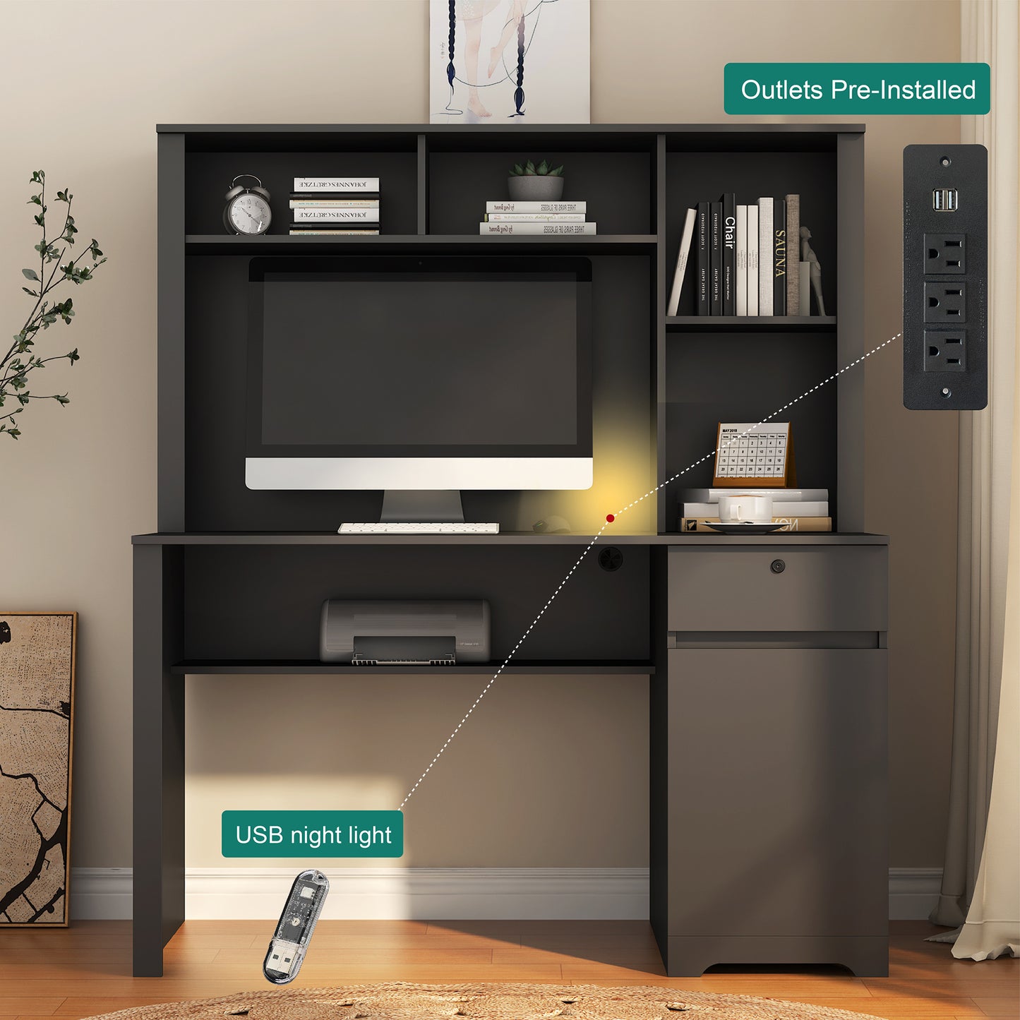 Computer Desk With Hutch & Bookshelf