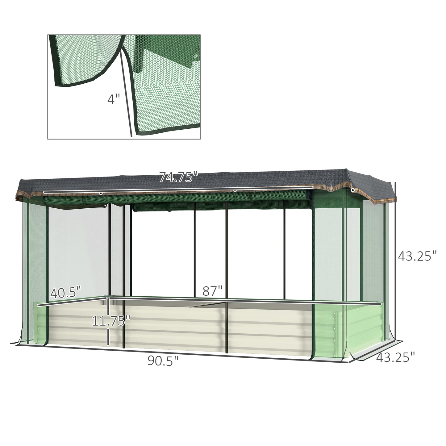 Galvanized Steel Planter Box with Crop Cage and Shade Cloth, Raised Garden Bed