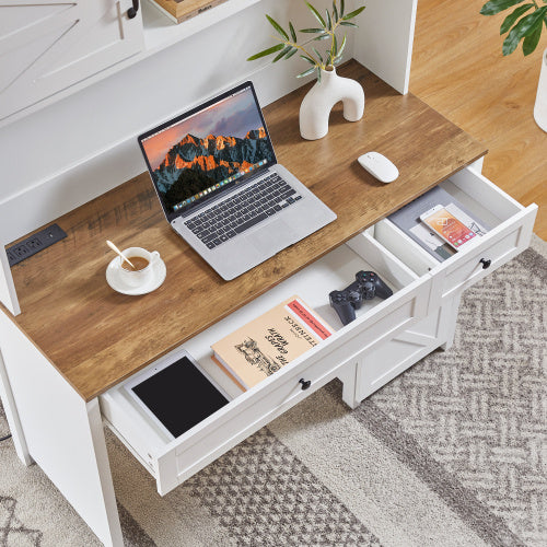 Farmhouse Style Office Desk With Charging Station