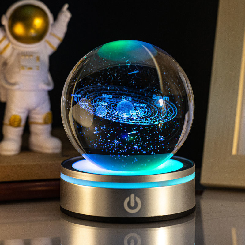 Creative 3D Inner Carving Luminous Crystal Ball Solar System Science Kit