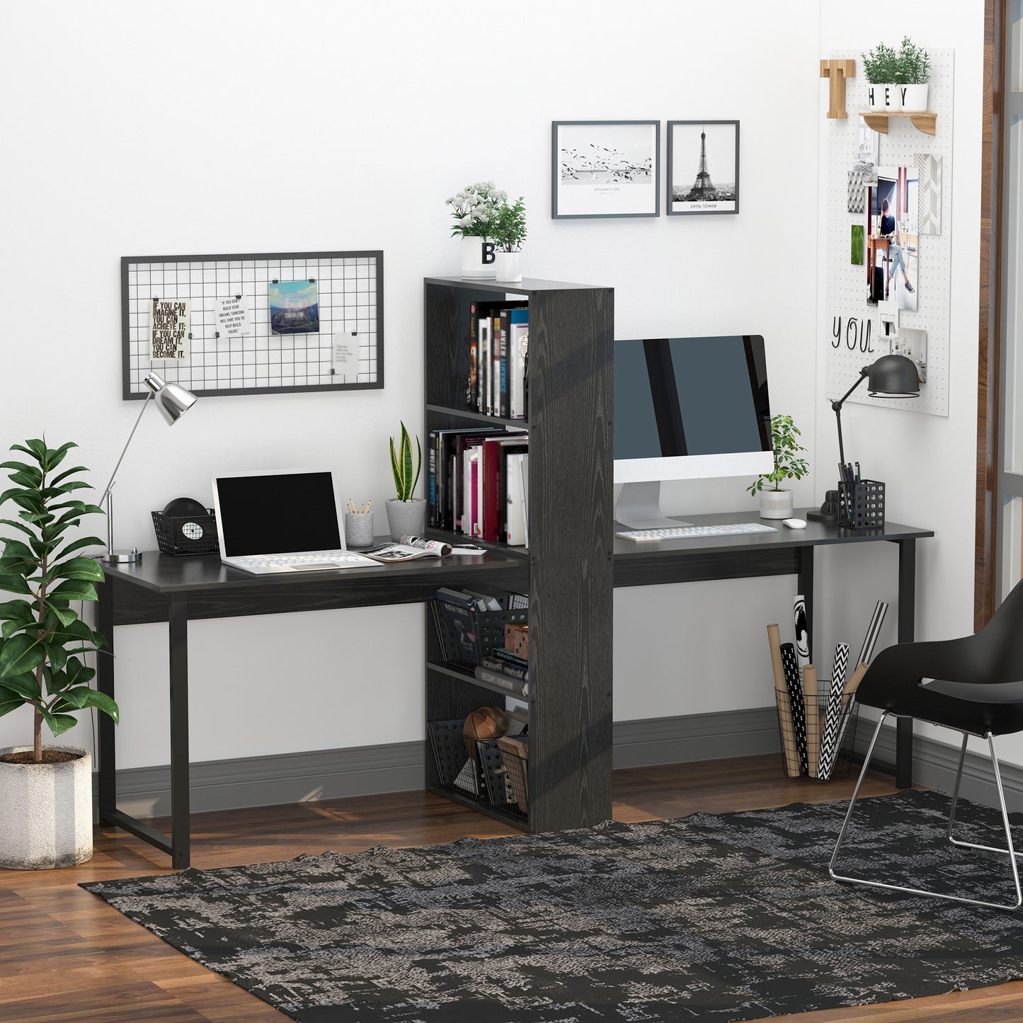 Extra Long 2-Person Desk With Bookshelf