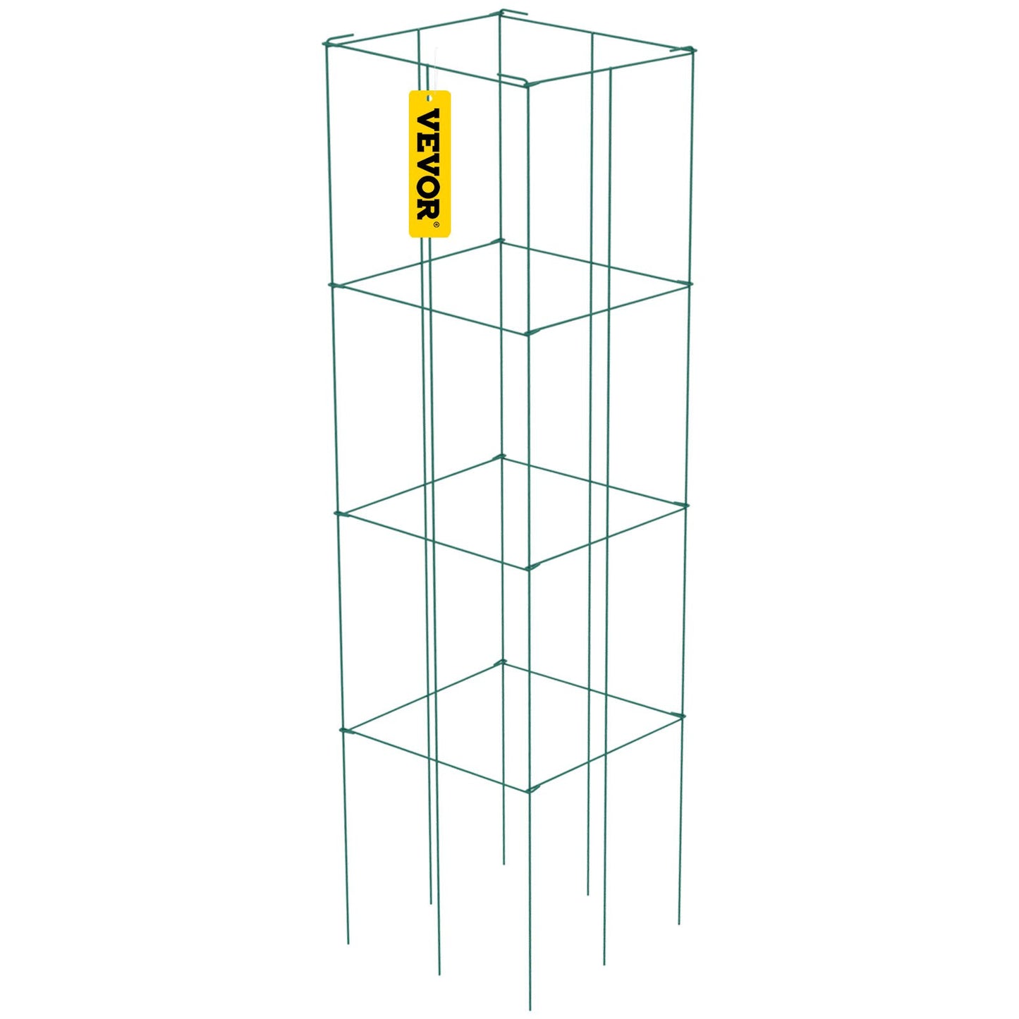 VEVOR Tomato Cages, 10 Packs Square Plant Support Cages, Green PVC-Coated Steel Tomato Towers For Climbing Vegetables, Plants, Flowers, Fruits Garden