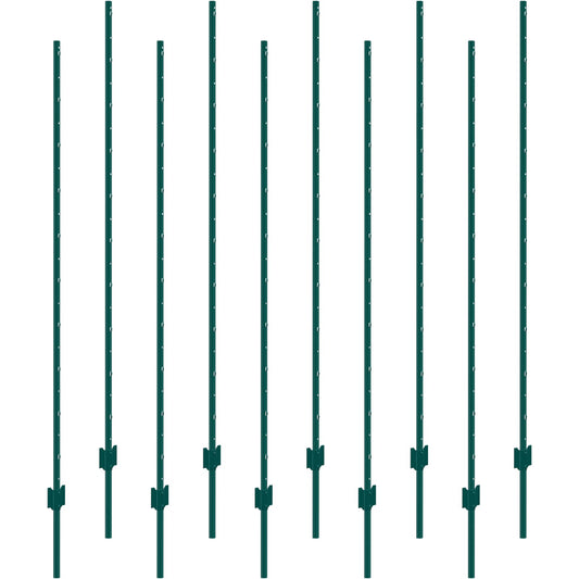 6 Feet Fence Post 10 Pack T-Post Heavy Duty Metal Fence Posts Green