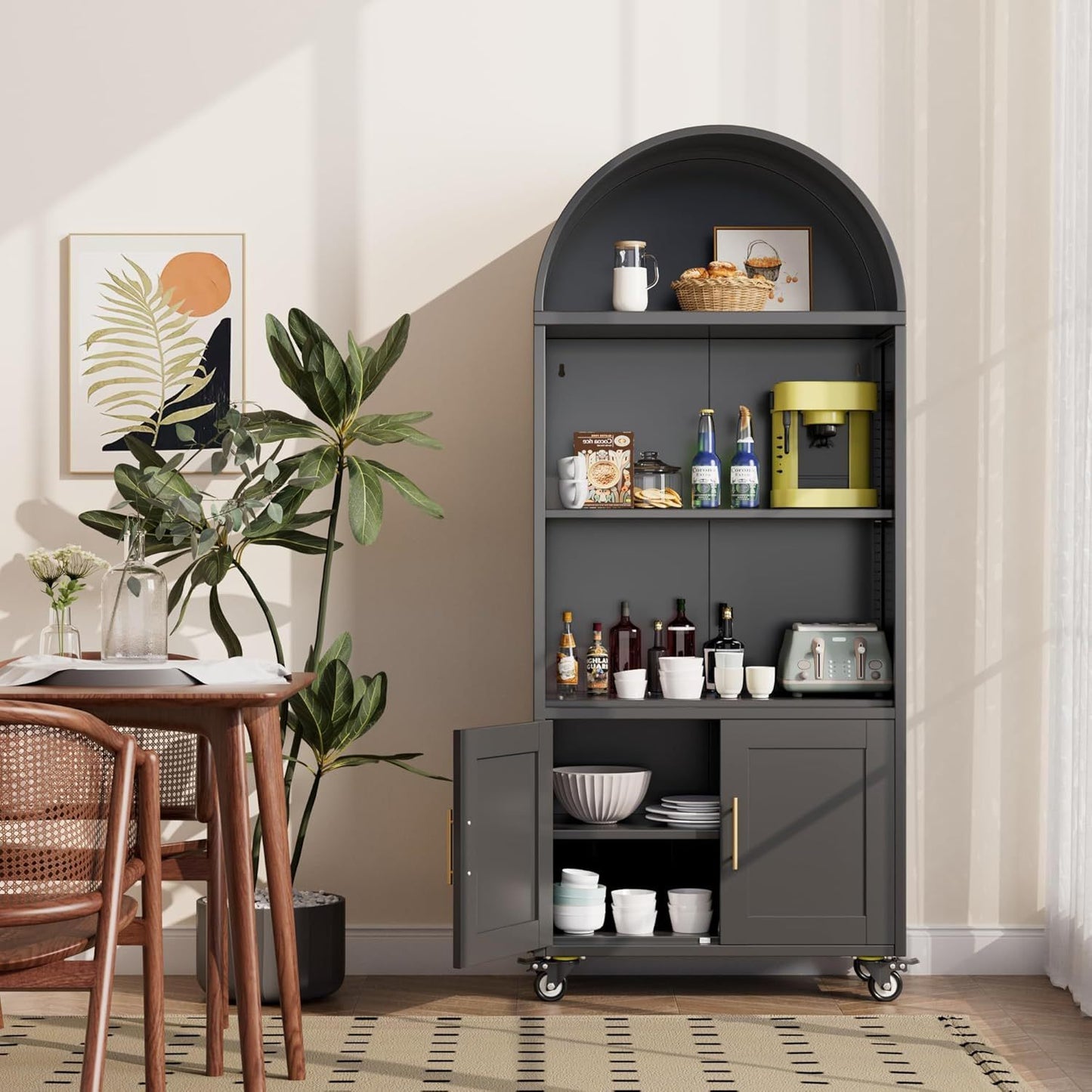 Metal Arched Bookcase With Wheels