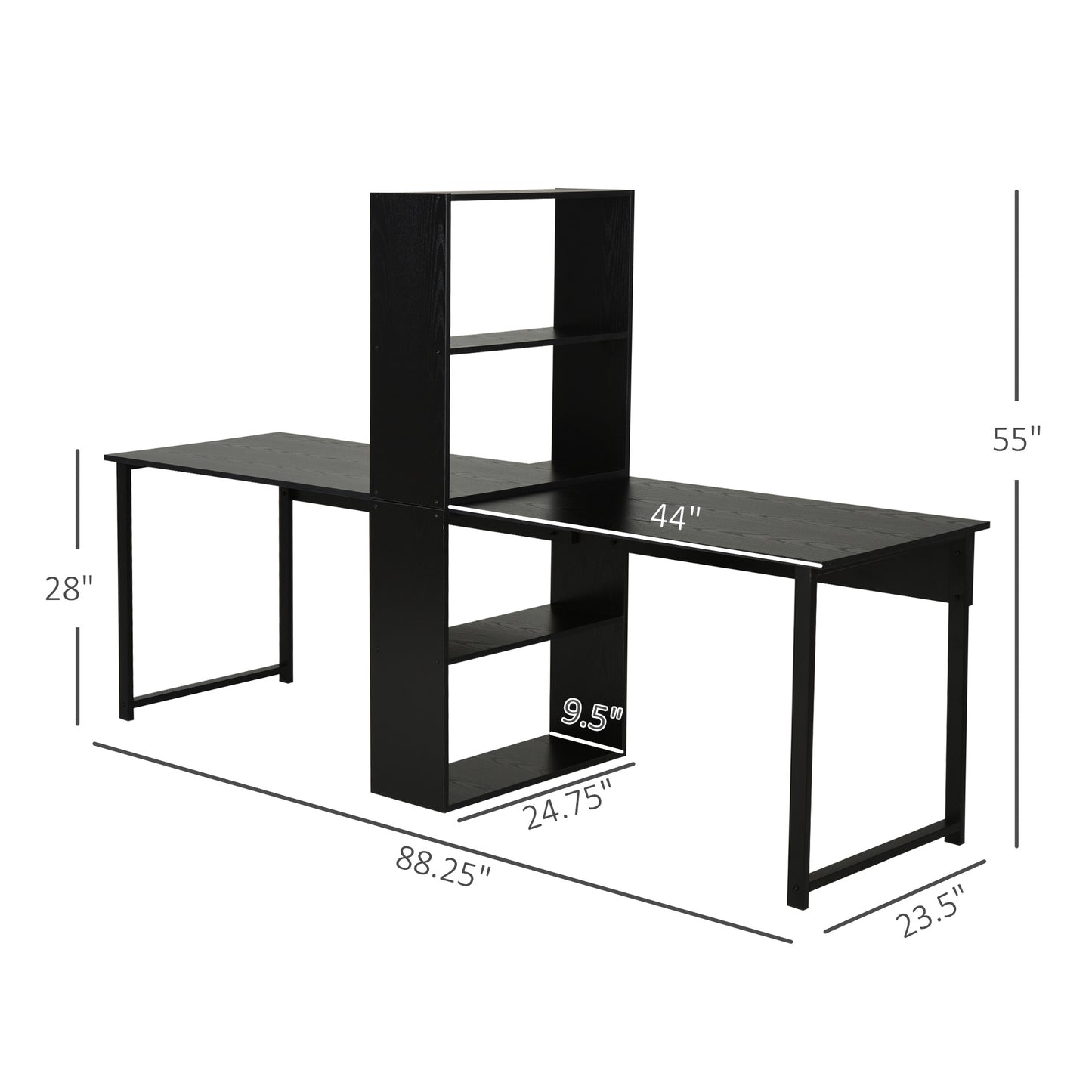 Extra Long 2-Person Desk With Bookshelf