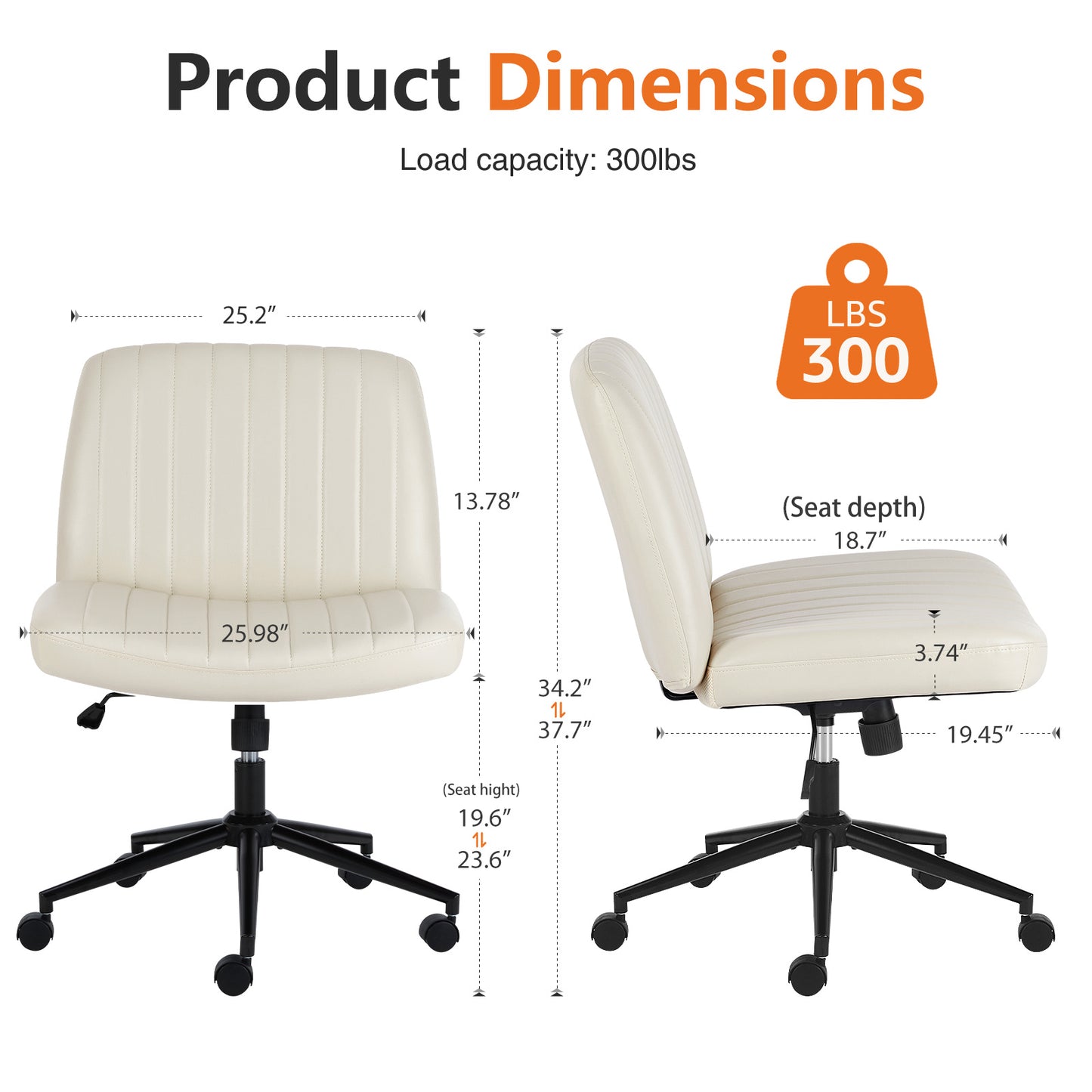Armless Swivel Fabric Height Adjustable Wide Seat