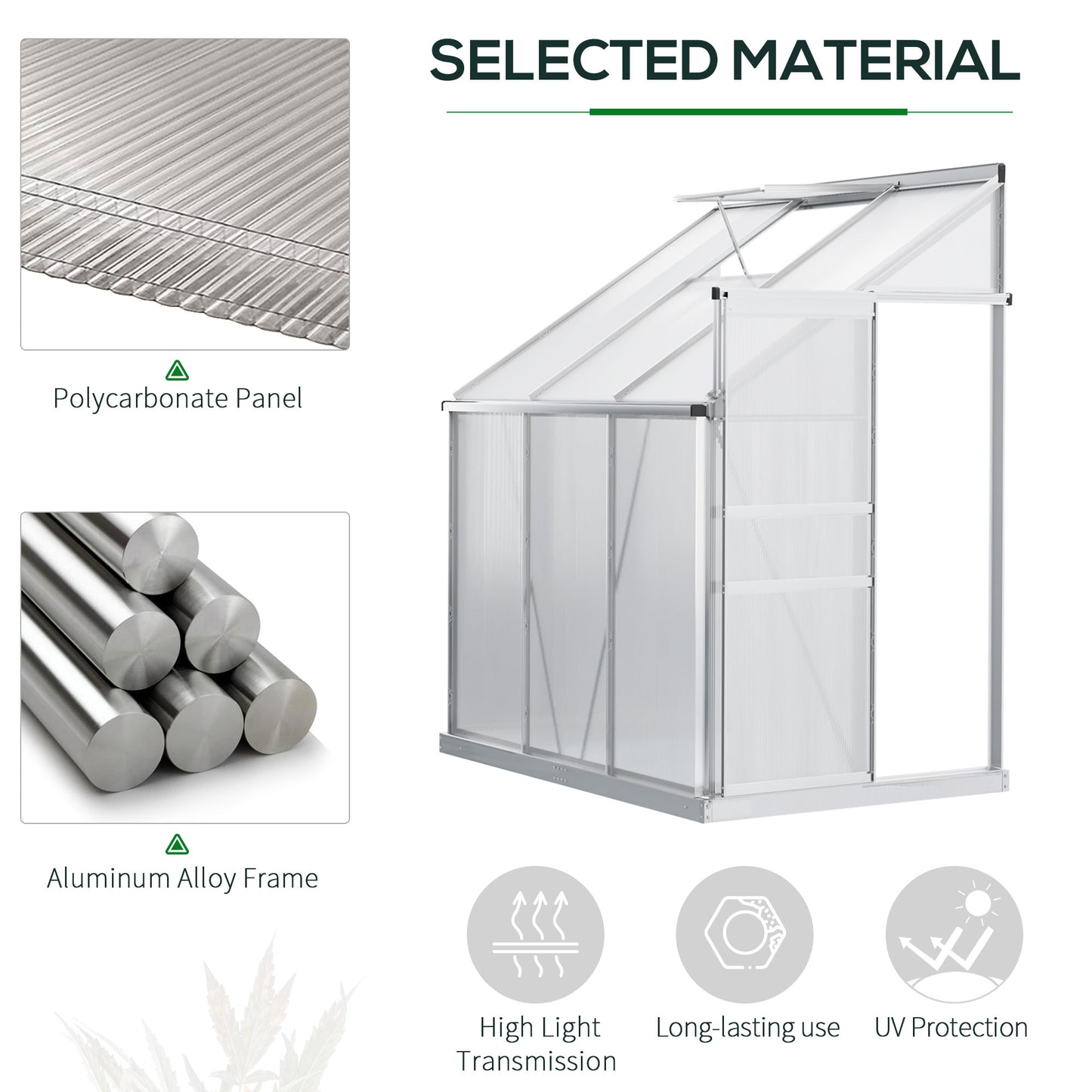 6' x 4' Lean-to Greenhouse Polycarbonate Walk-in Garden Greenhouse with Adjustable Roof Vent