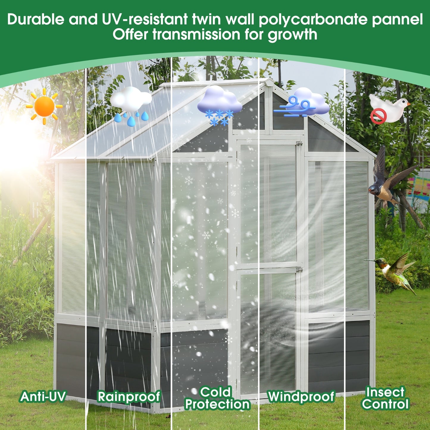 76x48x86Walk In Polycarbonate Greenhouse