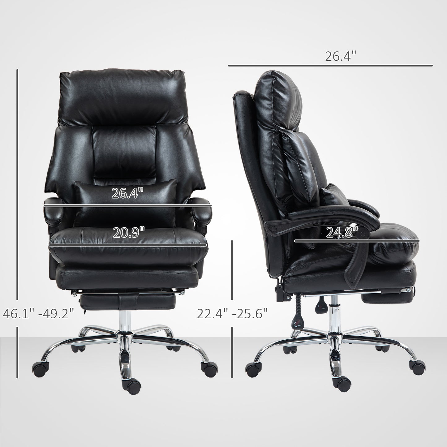 High Back Desk Chair With Foot Rest, Reclining PU Leather Computer Chair