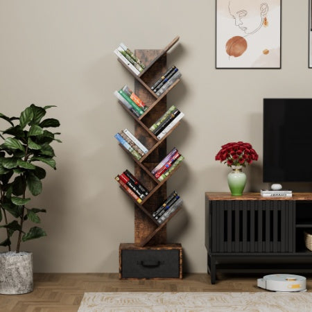 9 Tier Tree Bookshelf With Drawer