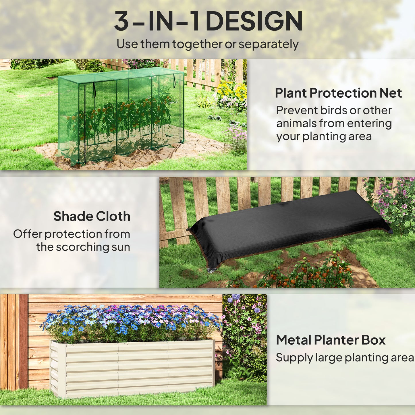 Galvanized Steel Planter Box with Crop Cage and Shade Cloth, Raised Garden Bed