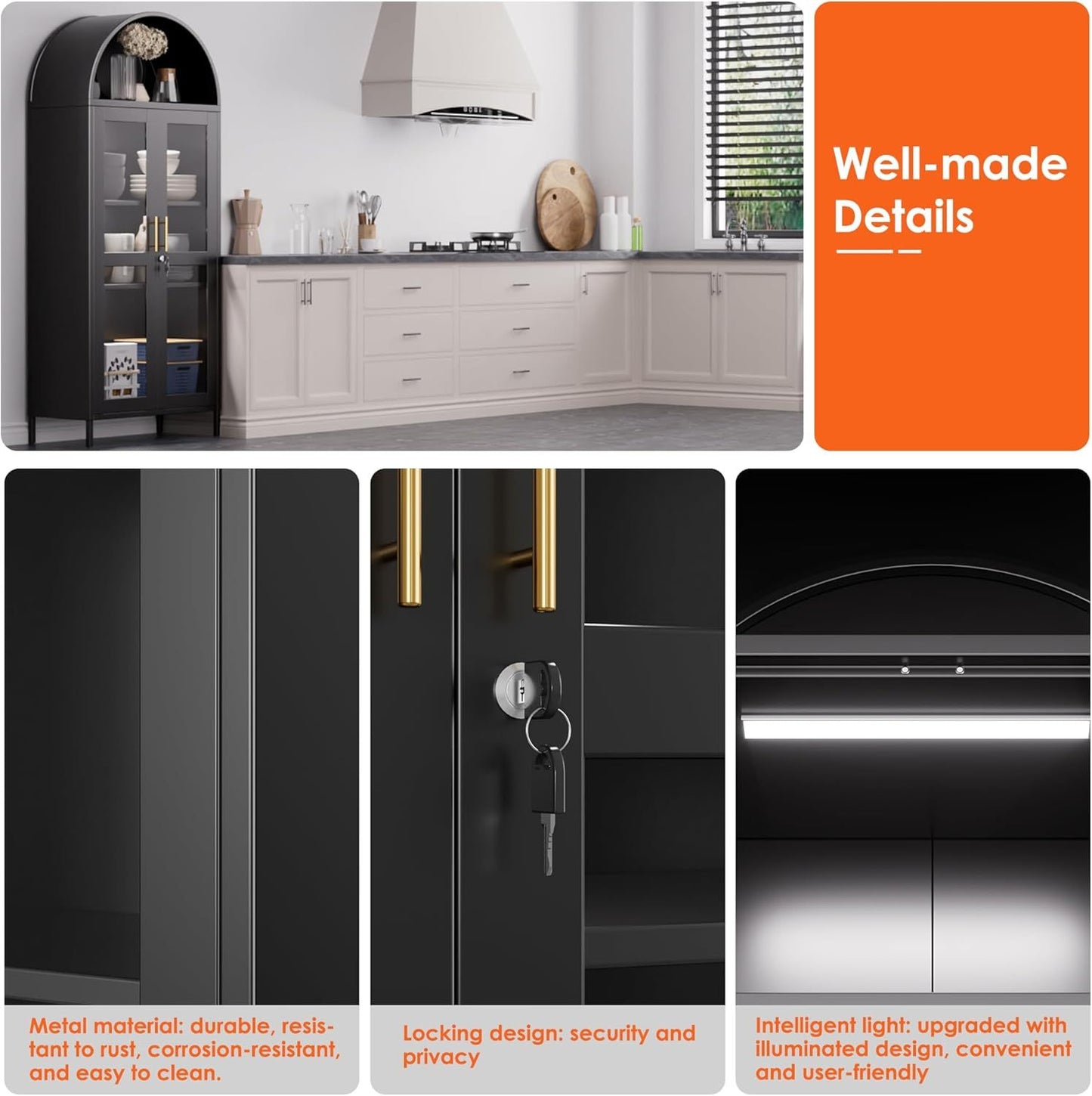 Metal Arched Cabinet With LED Strips