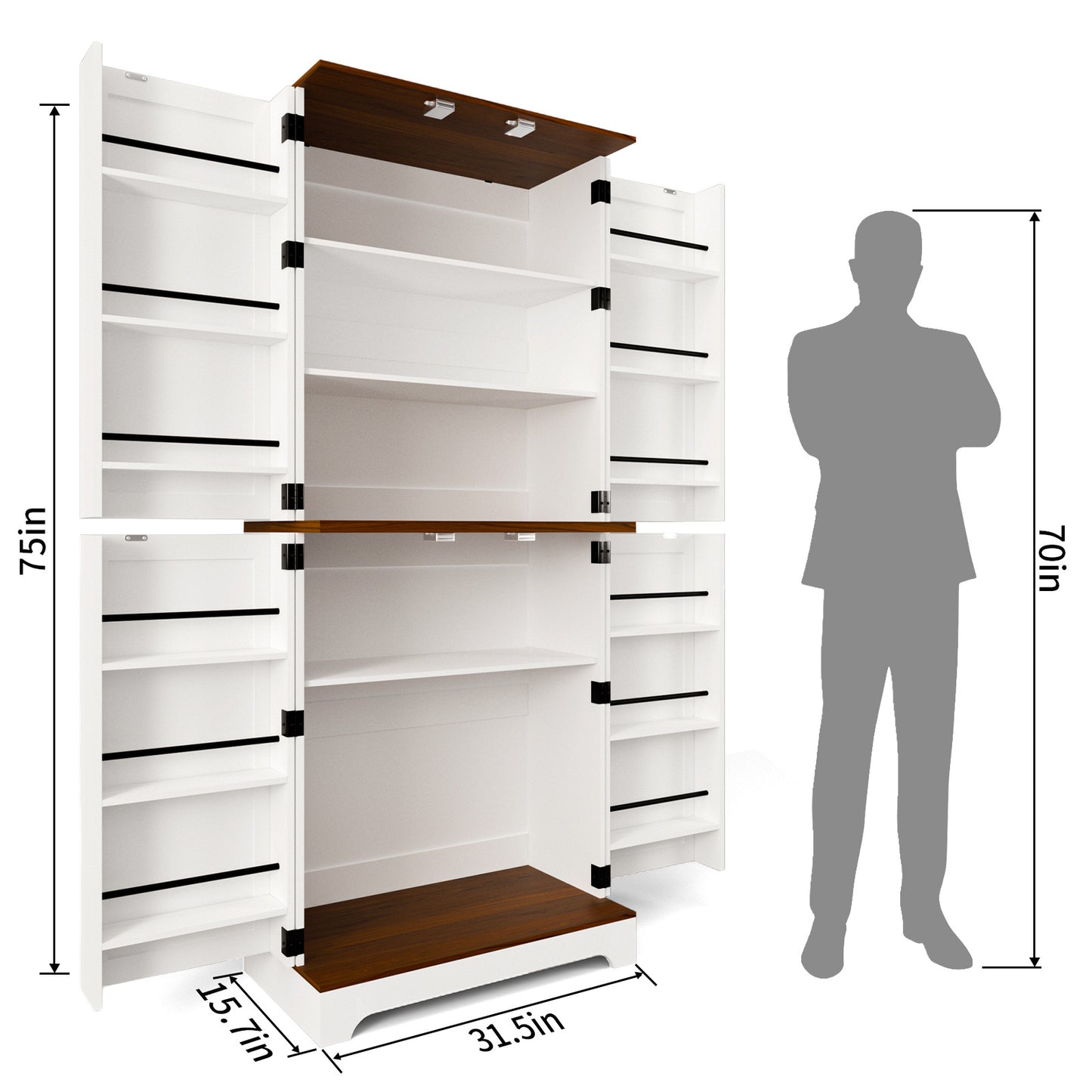 Tall Wooden Storage Cabinet With 4 Barn Doors